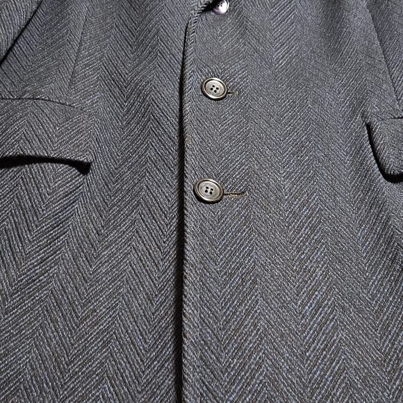 Vintage Mens Navy Herringbone 3 Botton Wool Retro Overcoat Peacoat - Picture 6 of 15